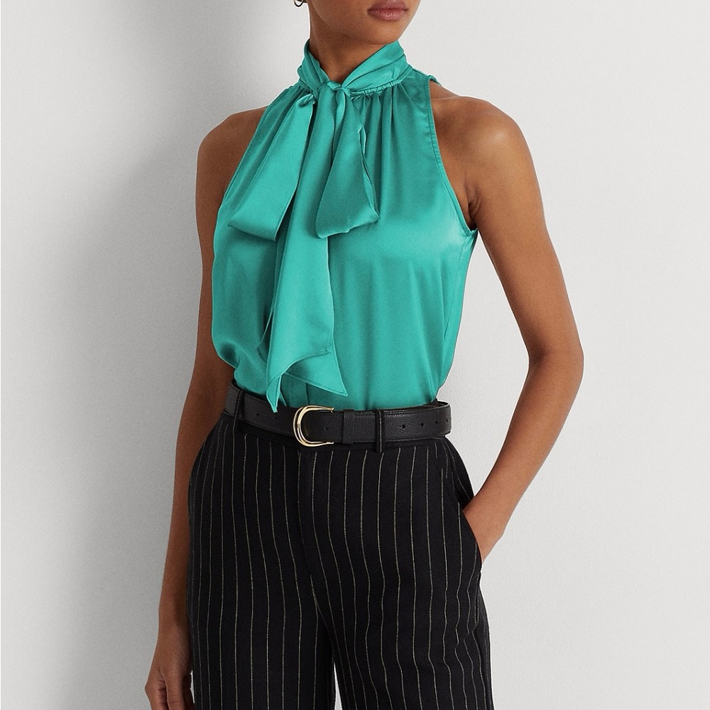 LRL Tie Neck Sleeveless Blouse